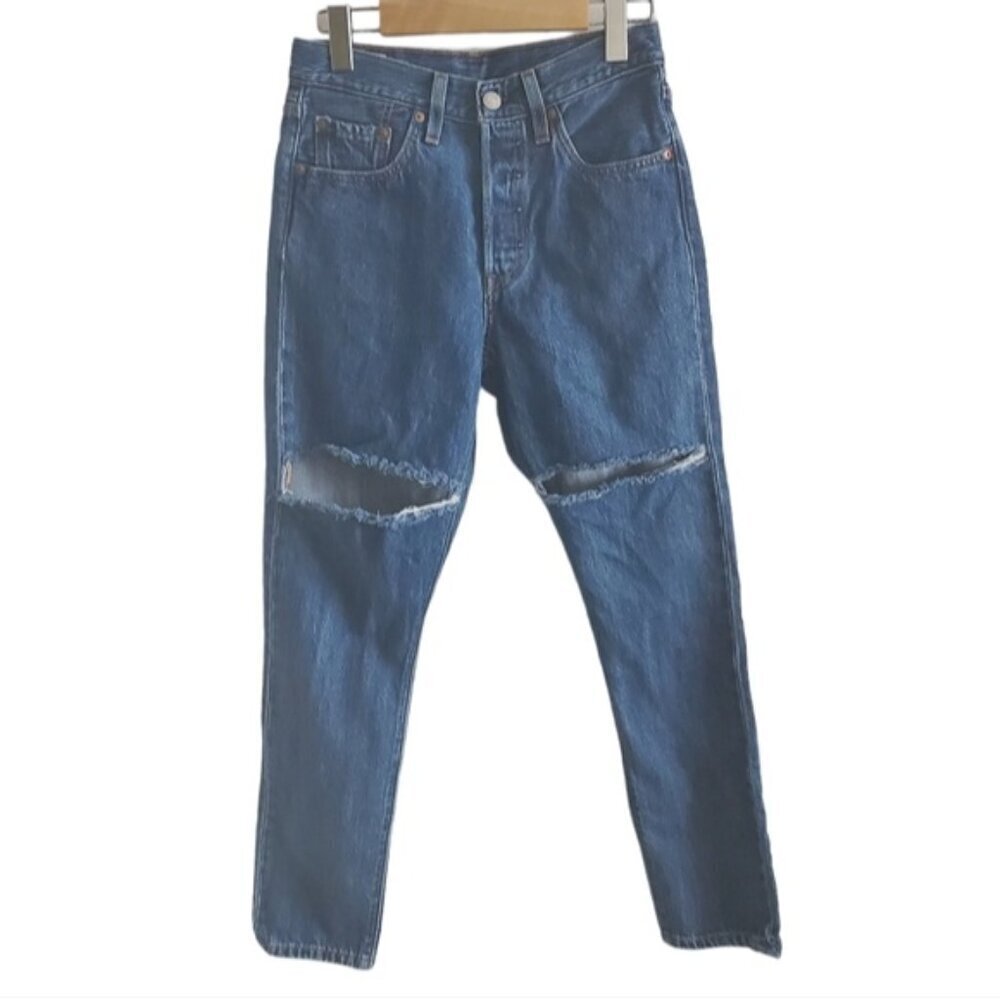Levi's 501 Distressed Button Fly Blue Jeans Size 25 x 28